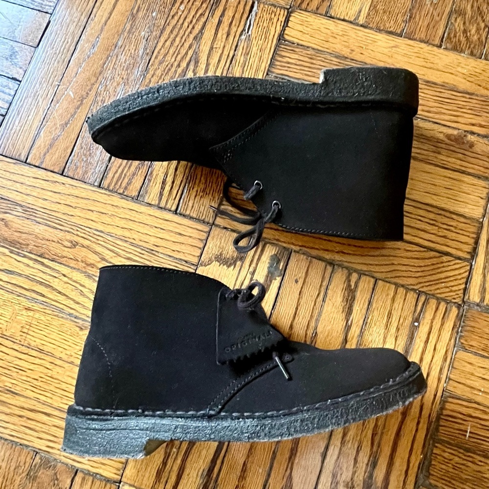 Women’s Clark’s Desert Boots, Black Suede